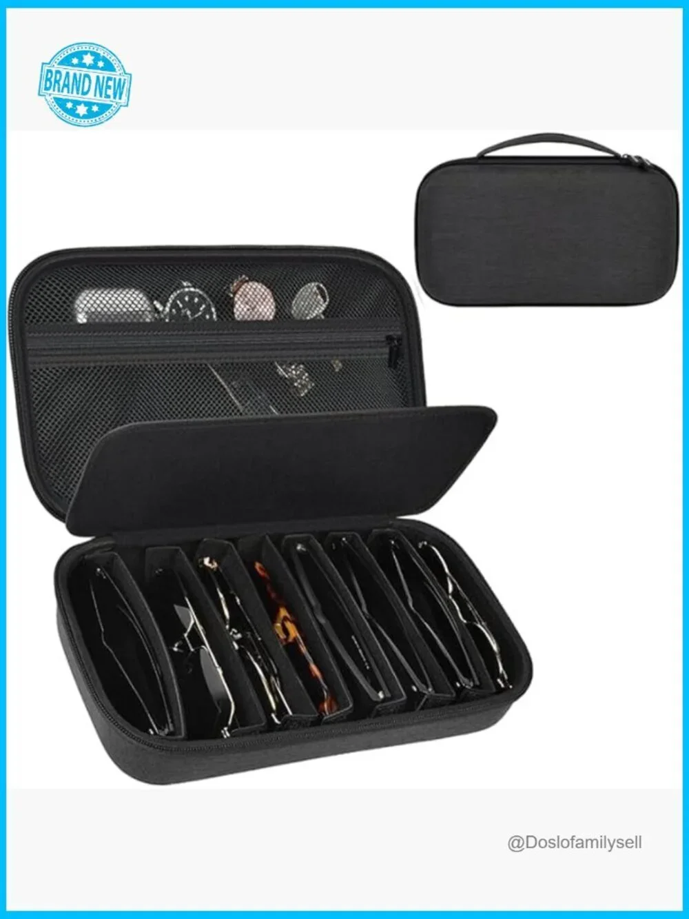 Hard EVA Sunglass Organizer Case for 8 Pairs Travel Storage Adjustable